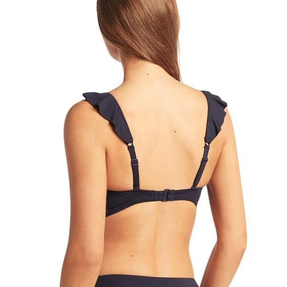 NWT Sea Level Swim Essentials Frills Bra Top Women's Size 10 Navy Night Sky Blue - Picture 3 of 8